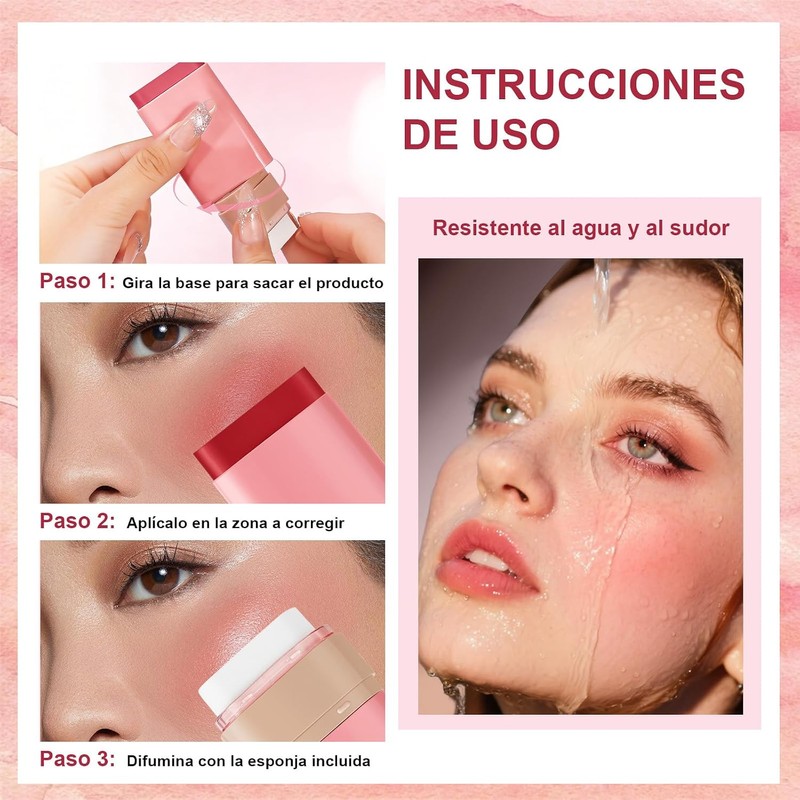 Rubor Multifuncional en Crema con Esponja Incorporada, 3 en 1