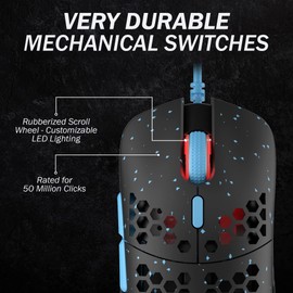 HK Gaming Mira S Ultra Lightweight RGB Gaming Mouse | Honeycomb Shell | 61 Grams | max 12000 cpi | USB Wired | 6 programmable Buttons | On-Board Memory | Anti Slip Grips | Mira-S Blue Phantom