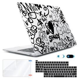 HOHAIYOO Compatible with 2022 M2 MacBook Pro 13 inch Case 2021 2020-2016 M1 A2338 A2289 A2251 A1706 A2159 A1989 with Touch Bar, Hard Case&Keyboard Cover&Screen Protector&Webcam Cover, Black Graffiti