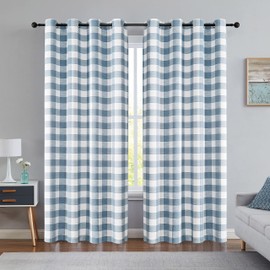 Randall Blue Plaid 80% Blackout Curtain Panels with Grommet Top Room Darkening Energy Efficient Buffalo Check Long Window Curtain Set for Bedroom/Living Room, 2 Panels, 52 W x 95 L, Blue/White