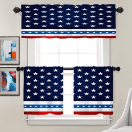 Batmerry Stars Star Flag Tier Curtains,America Red White Blue Stripes Window Treatment Short Kitchen Curtain Multilayer Polyester Blackout for Living Room/Bathroom, 2 Pack 26x24 inches
