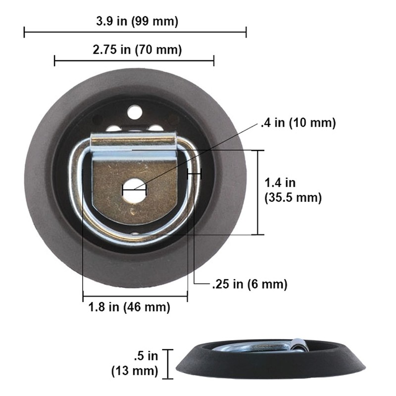 US Cargo Control Flush Mount D-Ring (4-Pack) - 1,200 lb