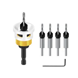 Countersink Drill Bit Set, 6PCS Countersink Drill Bit with Depth Stop, Woodworking Countersink Bits with 1/4" Hex Shank for Precise Drilling, HSS-M2, for Woodworking