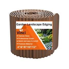 Vinci Garden Landscape Edging Border, 8 Inch x 10 FT Corrugated Sturdy Metal Easy Installation Safe Hemmed Lawn Garden Border Edges for DIY Flower Beds, Pathways and Patio Design (Brown)