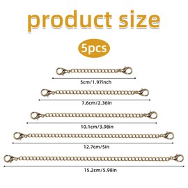 5 Pcs Necklace Extenders, 2/3/4/5/6 inch Gold Necklace Extenders, Gold Necklaces Extender with Lobster Claw Buckles, Suitable for DIY Jewelry Making of Necklaces Chain, Bracelets, and Ankles