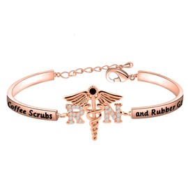 CENWA Funny Nurse RN Braclet Nurses Day Gift Doctor Nursing Jewelry Nurse Appreciation Coffee Scrubs and Rubber Gloves Bracelet (Coffee Scrubs br RG)