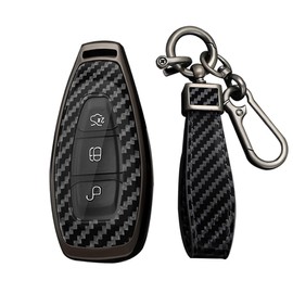 KUNIO Keyless Key Fob Cover fit fords Focus ST Fiesta Kuga C-Max Ecosport key fob cover Case Metal Key Cover 3 Buttons Key Chain A Black