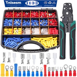 Tnisesm 1100pcs Wire Connectors - Insulated Electrical Wire Terminals with Crimp/Stripping/Cutting Multifunction Wire Crimping Tool 22-10AWG- Ring, Butt, Spade, Fork Connector Kit