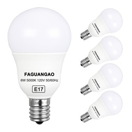 FAGUANGAO E17 Intermediate Base LED G14 Bulbs, 6W 60W Equivalent, 5000K Daylight, 600LM,Globe Light Bulbs for Ceiling Fan, Chandelier Lighting, Not Dimmable, Pack of 4