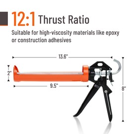 Bates- Caulking Gun, 12:1 Thrust Ratio, Black & Orange, Caulking Tool Gun, Caulk Gun No Drip, Hand Caulking Guns, Silicone Gun, Caulking Gun Tool, No Drip Caulk Gun, Caulk Guns, Caulking Gun Dripless