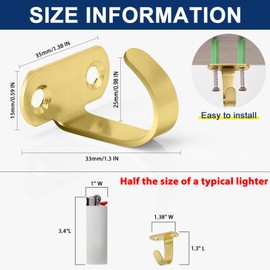 NearMoon Stainless Steel Screw Mounted Ceiling Hooks, Under-Shelf Towel/Robe Clothes Hook Heavy Duty Coat Hanger for Bathroom Kitchen Cabinet Garage, 10 Pack (Brushed Gold)