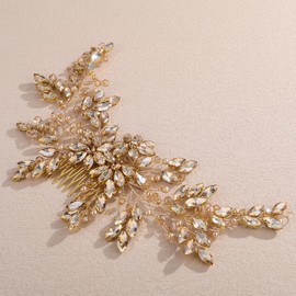 Lenjicons Wedding Rhinestone Hair Comb Large Crystal Rhinestone Hair Comb Bridal Headpiece for Women Wedding Hair Accessories for Brides Bridesmaid (champagne)