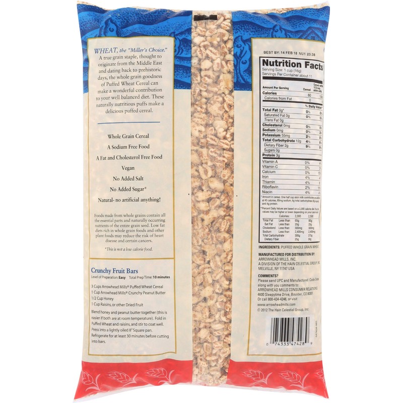 Arrowhead Mills, Cereal Puffed Wheat, 6 Ounce