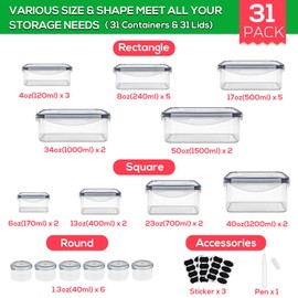 62PCS Thick Food Storage Containers with Airtight Lids for Meal Prep