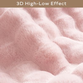 Ashler Faux Rabbit Fur Rug, Pink 3x5 FT Fluffy Soft Area Rug, Rectangle Fuzzy Carpet for Living Room, Bedroom, Machine Washable Shaggy Nursery Rug - 3D Bubble Rug