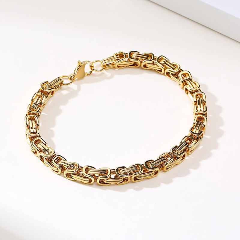 SeiMios Chain Link Bracelet for Men, 6mm Stainless Steel Byzantine