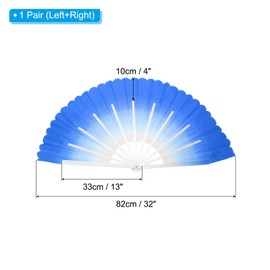 PATIKIL Folding Hand Silk Fan 24", 1 Pair Left Right Plastic Chinese Fan Dance Performance Sport, Blue