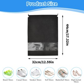 12 x Shoe Bags with Drawstring, Large Shoe Storage Bags, Multifunctional Storage Bag, Shoe Bags for Travel, 32 x 44 cm, Non-Woven Drawstring Shoe Bags, Black, Black, Normal