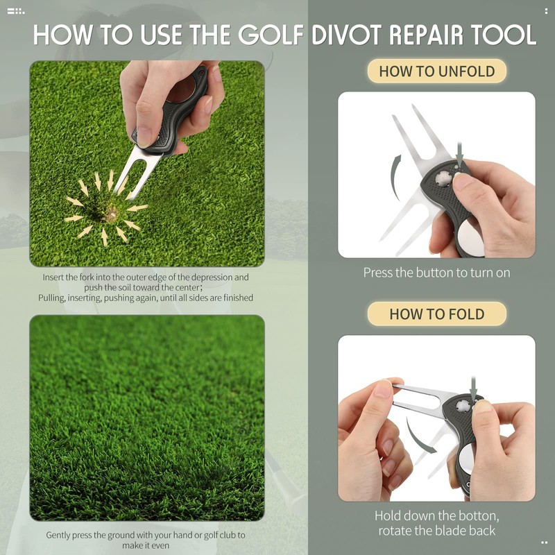 Skylety 4 Pieces Golf Divot Repair Tool with Magnetic Button