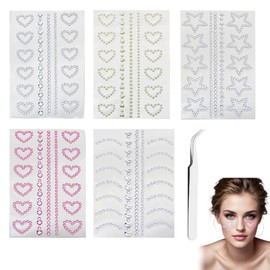 6PCS Pearl Stickers Face Gems Stick on Face Jewels 3D Heart Star Moon Face Rhinestone Stickers Face Gem Stick on Face Eye Nail Body Crystal Pearls Face Sticker Jewels Makeup Festival Face Gem Crafts