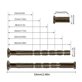 Wjelet 8Pcs M5 x 60mm Long Flat Countersunk Slotted Head Electrical Machine Screws, Adjustable Length Screws for Flat Plate Sockets Switches Plugs, Kitchen Cabinet Door Drawer Knobs and Handles Steel