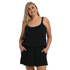 Maxine of Hollywood Women's Standard Romper One Piece Swimsuit, Black//Solids, 18