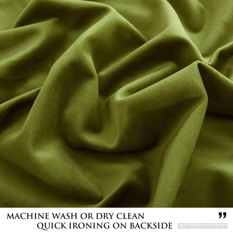 StangH Olive Green Velvet Curtains for Bedroom, Back Tab Light