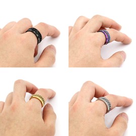 Gleamart 4Pcs Spinner Ring Set Roman Numerals Stainless Steel Rotatable Chain Ring for Men Size 10