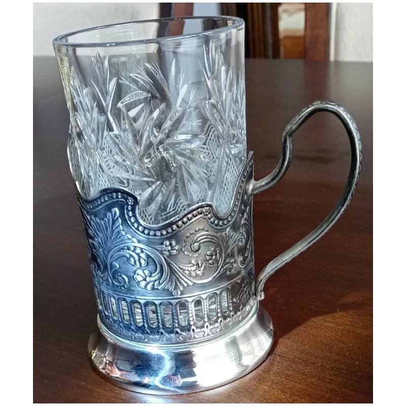 Crystal Granyoniy Tea Glass with Podstakannik, Hot/Cold Beverage Glass with