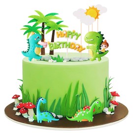 Decoración para tartas de dinosaurio, lindas decoraciones para tartas de feliz cumpleaños para niño y niña, baby shower, fiesta de cumpleaños, escena de dinosaurio, decoración de fiesta de dibujos