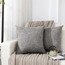 Silky Bunny Cushion Covers, 23.6 x 23.6 Inches (60 x 60 cm), Nordic, Stylish, Sofa Backrest, Linen Texture, Floor Cushion Cover, Solid Color, Hidden Zipper, Decorative Pillowcase, Gray, Set of 2