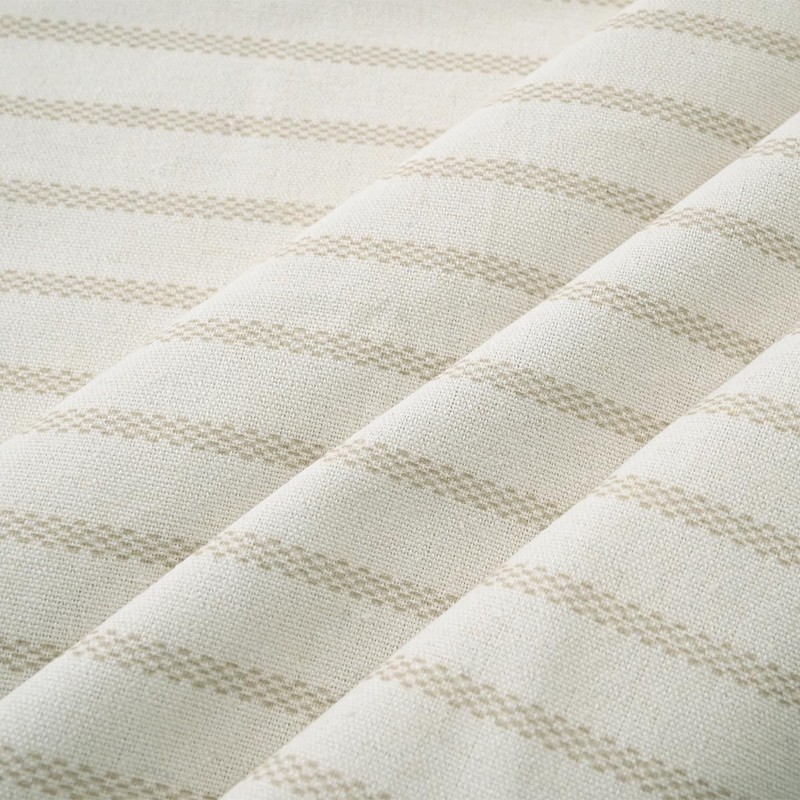 DOSLY IDÉES Farmhouse Linen Shower Curtain,Bowknot,Cotton Blend Fabric,Pleated Beige Stripe,Country