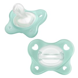 Chicco PhysioForma - Chupete de silicona ortodóntica de una sola pieza para bebés de 0 a 2 meses, sin BPA y látex, funda reutilizable, color crema de mar, paquete de 2