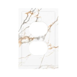 LWDZLHD White Gold Marble Outlet Covers Light Switch Cover Decorative Wall Plate Electrical Faceplate for Bathroom Kitchen Bedroom 5" x 3"