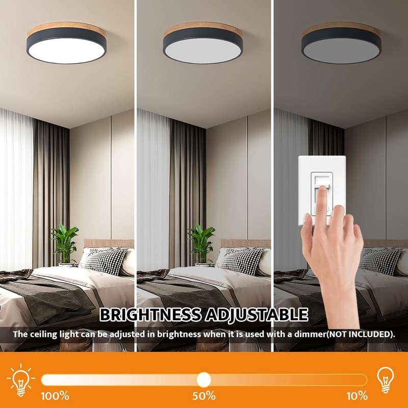 Yiisem Dimmable Wood LED Flush Mount Ceiling Light, 5CCT 2700K-6000K