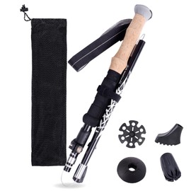 YAPJEB Trekking Pole, Foldable, Climbing Stock, Lightweight, Aluminum, Walking Pole, Trekking Pole, Trekking Pole, Trail Running, Hiking, Climbing, Storage Bag, Rubber Cap Included, Unisex