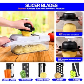 Picador de verduras multifuncional GVTECH 19 en 1 con cuchillas de acero inoxidable