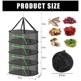 gexuamz Drying Net for Herbs, 4-Layer Herb Dryer Hanging with Top Hook, Plant Drying Net with Zip for Drying Fish, Meat and Flowers, Black