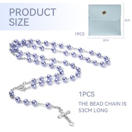 Calkkrer Catholic Rosary, Communion Rosary with Retro Cross, Velvet Gift Bag, Elegant Cross, Christening Communion Wedding Communion Party (Pale Purple), Glass