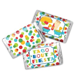 Taco Bout A Party Mexican Fiesta Themed Mini Chocolate Candy Bar Sticker Wrappers, 45 1.4" x 2.6" Wrap Around Labels by AmandaCreation, Great for Party Favors