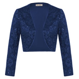GRACE KARIN Women Vintage Sequined Bolero for Wedding Guest Batwing Wrap Shrug Navy Blue Sequin L