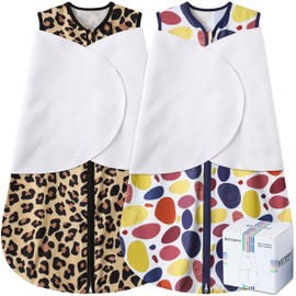 BSTOPPT Newborn Sleep Sack Baby Swaddle,3-Way Adjustable Wearable Blanket,100% Rayon Cotton Swaddling Sleeping Bag，TOG 0.5 (Leopard & Cobble, 6-12 Months)