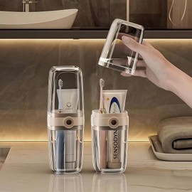 Toothbrush Travel Case, Portable Clear Grey Toothbrush Holders with Cover Leakproof Toothbrush & Toothpaste Holder for Traveling School Camping Business Trip Bathroom