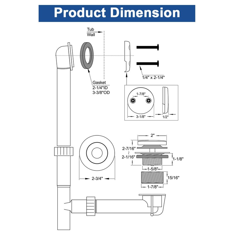 Anpean Brass Tip-Toe Tub Drain Kit with Basket Strainer and