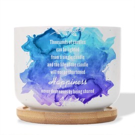 DecStic Thousands of Candles Can Be Lighted from A Single Candle Planters Ceramic Family Phrase Round Plant Pots with Drainage Holes and Bamboo Tray Pot for Home Office Decoration