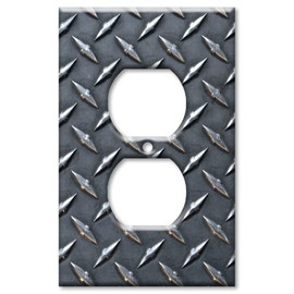 Art Plates - Duplex Outlet Cover Decorative Metal Wall Plate - 1 Gang Outlet Plug Cover - Black Diamond Plate (PRINTED IMAGE) - Made in USA
