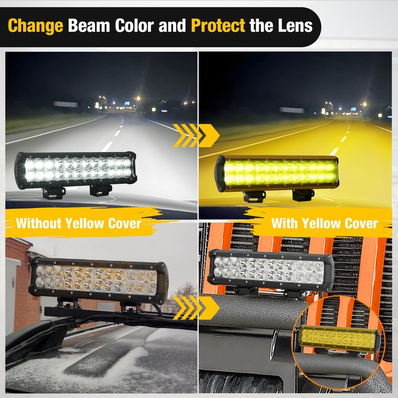 Nilight 12 Inch LED Light Bar Cover 2 PCS Yellow