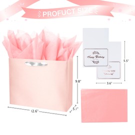 Linelglobal Pink Gift Bag with Tissue Paper Solid Color Silky for Women Men Boutique, Birthday, Anniversary, Wedding 13"