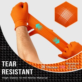 ANBOSON Black 10 Mil Nitrile Gloves, Diamond Textured Grip, Extra Thick Heavy Duty Disposable, Latex-Free, Tear & Chemical Resistant, Multipurpose Gloves for Kitchen, Cleaning, Medium