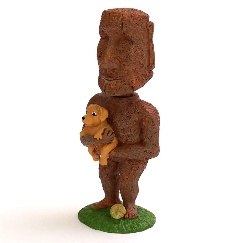 Rotary Hero Moai Bubbling Moai and Puppy, Height 5.9 inches